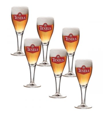 6 Texels bierglazen op voet gevuld met bier